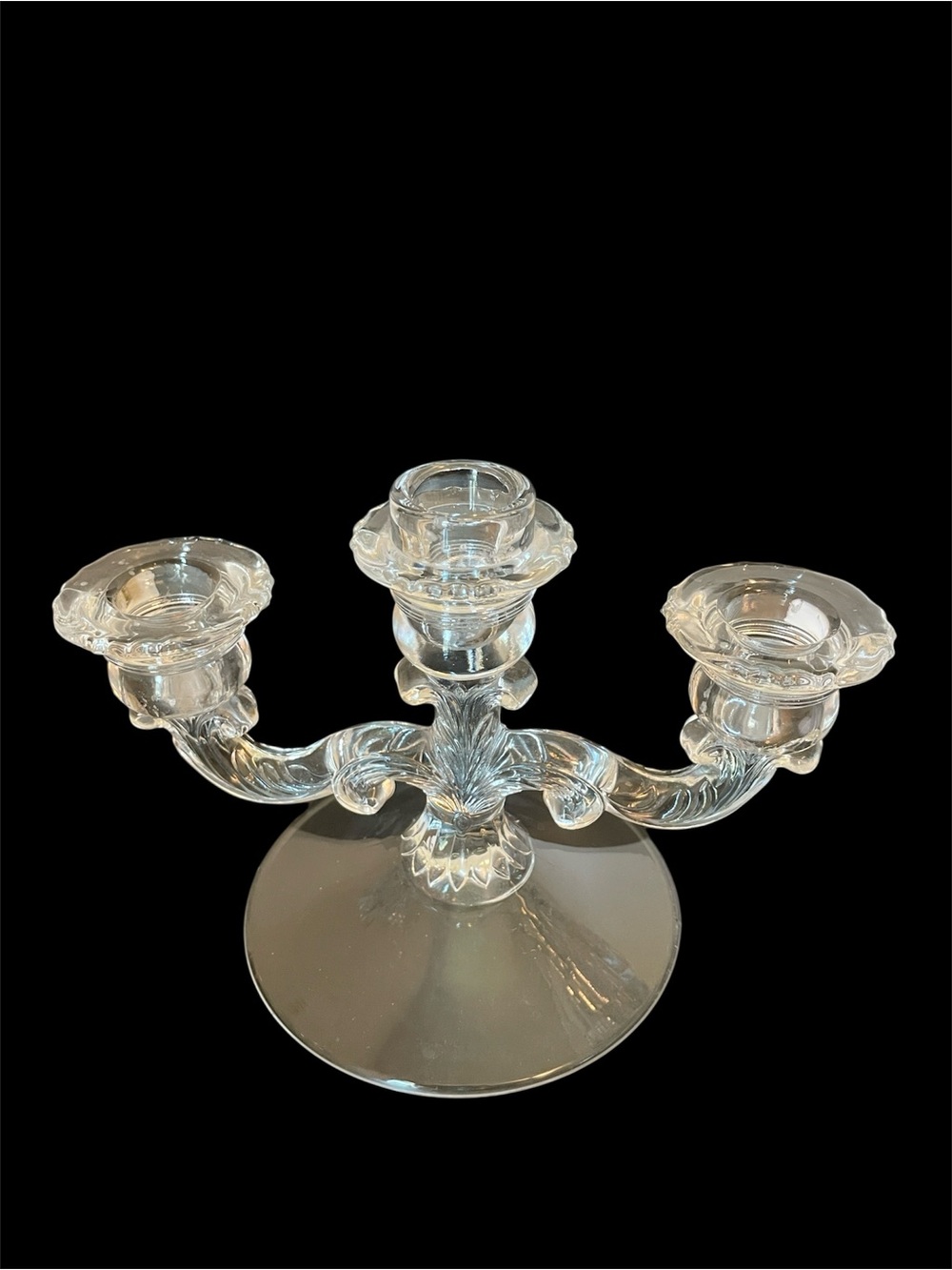 Vintage Cambridge 3 Light Candle Holder Taper Candle Clear Pressed Glass